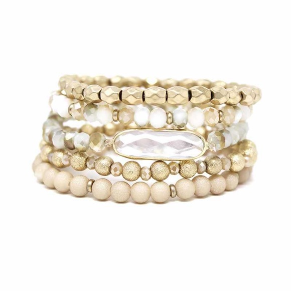 Crystal Metal Mix Bead Stretch Bracelet Set - Picture 3 of 3